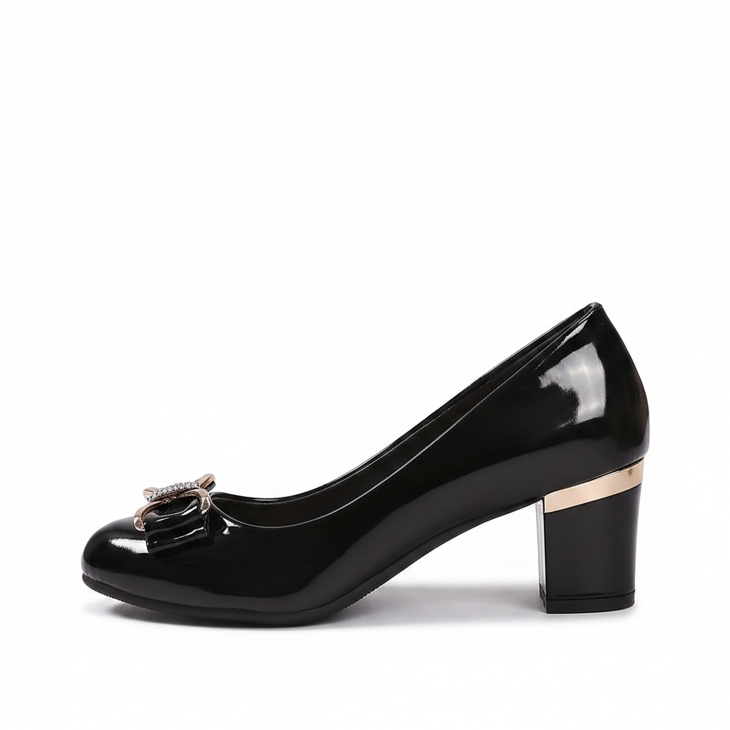 Phoebe | Women's Glossy Bow Tie Low Heel Pumps