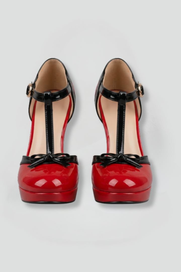 Phoebe | Women's Polished Platform T-Strap High Heels