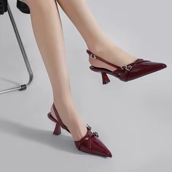 Rebecca | Women's Pointed Toe Slingback Patent Kitten Heels