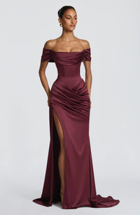 Seraphina | Women's Satin Bardot Evening Gown