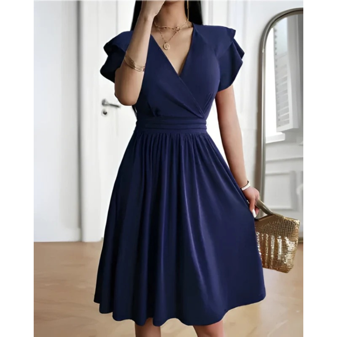 Maeve | Women's  Evening V-neck Cocktail Dress with Puffed Sleeves