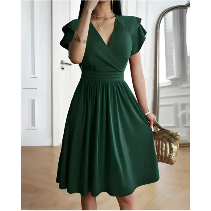 Maeve | Women's  Evening V-neck Cocktail Dress with Puffed Sleeves