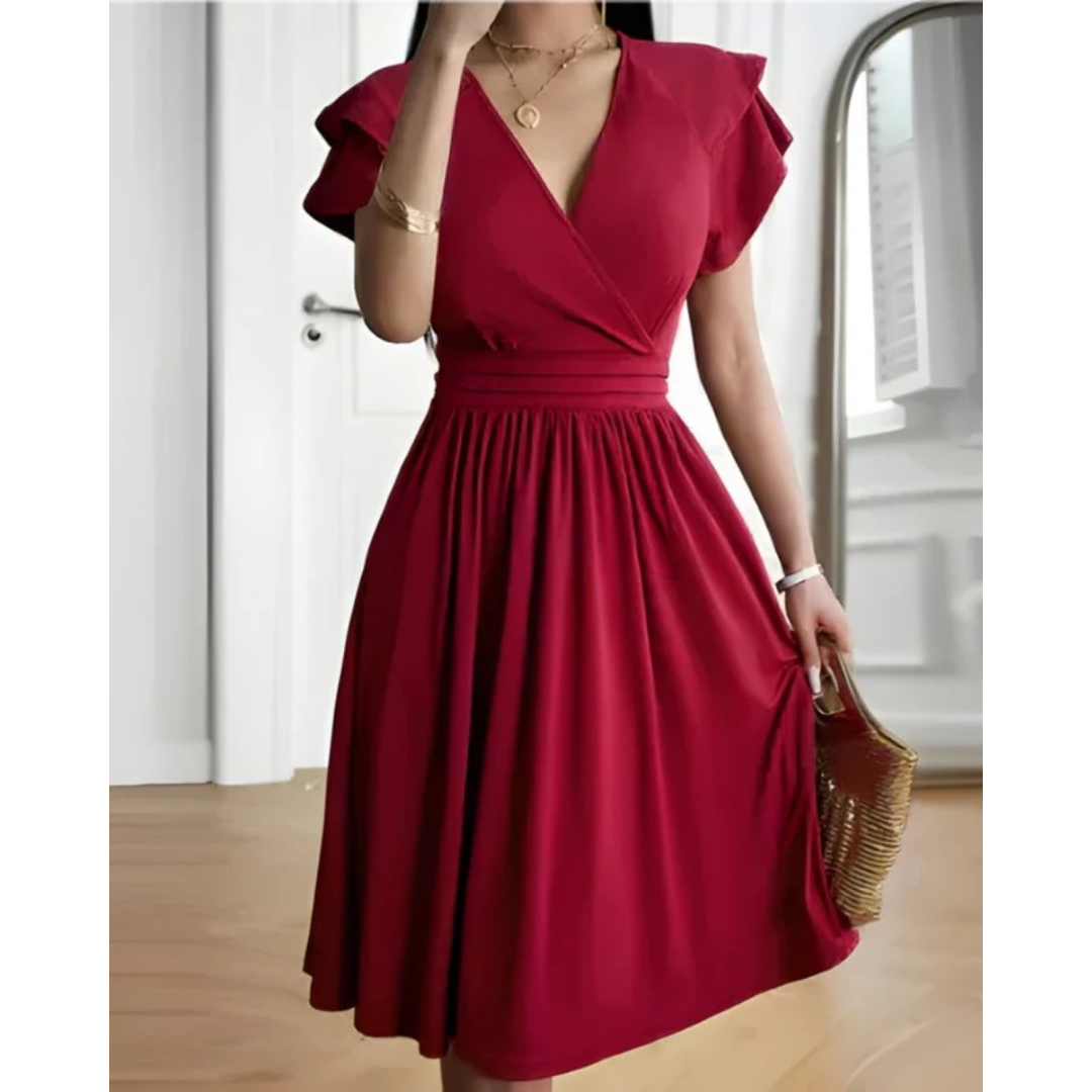 Maeve | Women's  Evening V-neck Cocktail Dress with Puffed Sleeves