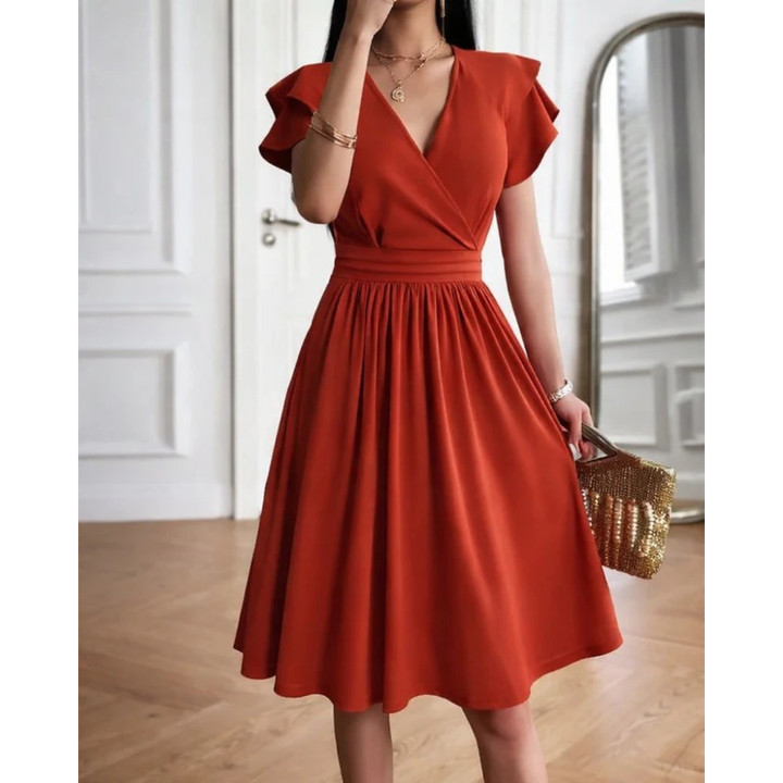 Maeve | Women's  Evening V-neck Cocktail Dress with Puffed Sleeves