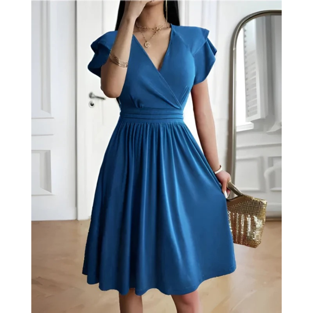 Maeve | Women's  Evening V-neck Cocktail Dress with Puffed Sleeves