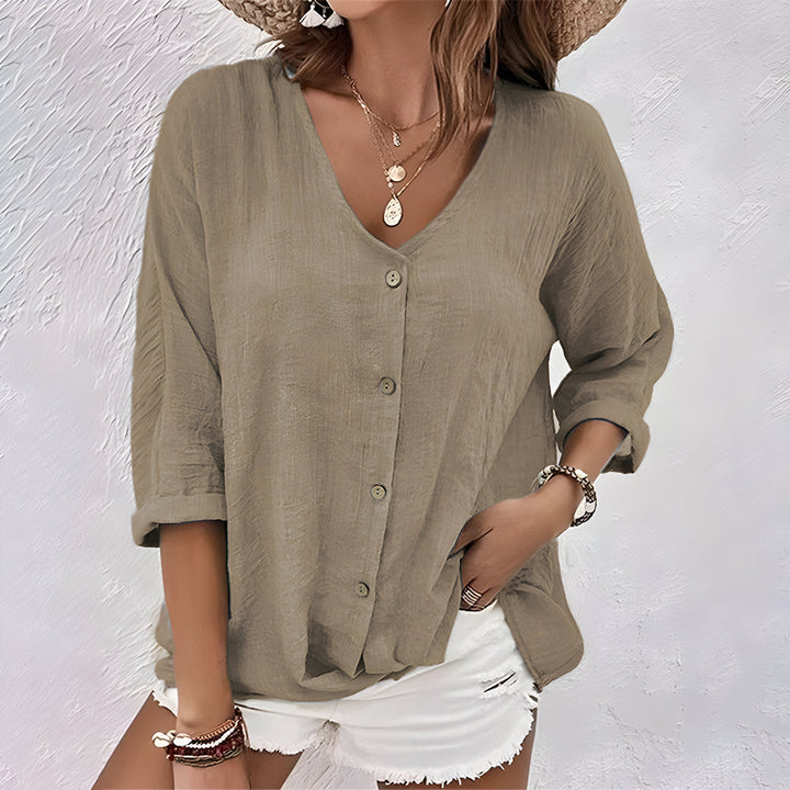 Elena | Women's V-Neck Buttoned Casual Blouse