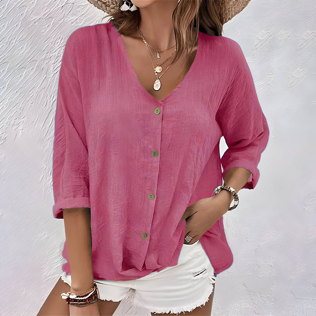 Elena | Women's V-Neck Buttoned Casual Blouse