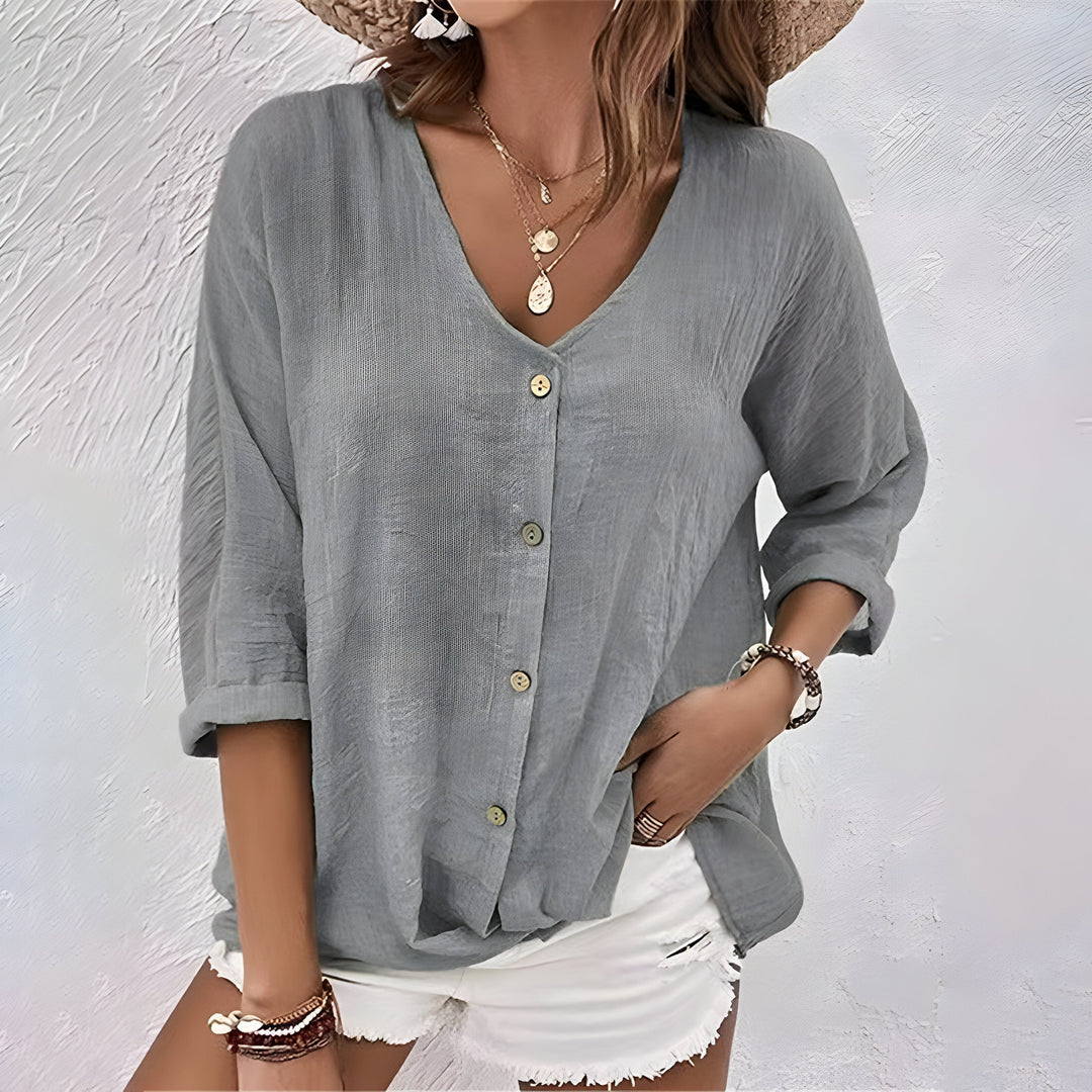 Elena | Women's V-Neck Buttoned Casual Blouse