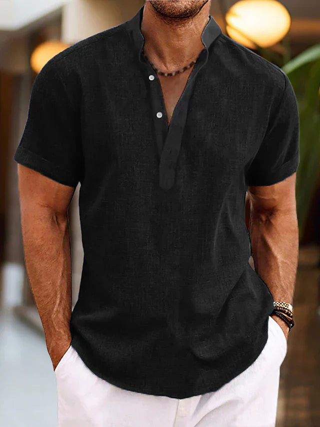 Caleb | Men's Short Sleeve Henley Stand Collar Shirt
