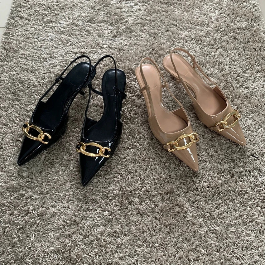 Tilly | Women's Classic Leather Gold Buckle Kitten Heels