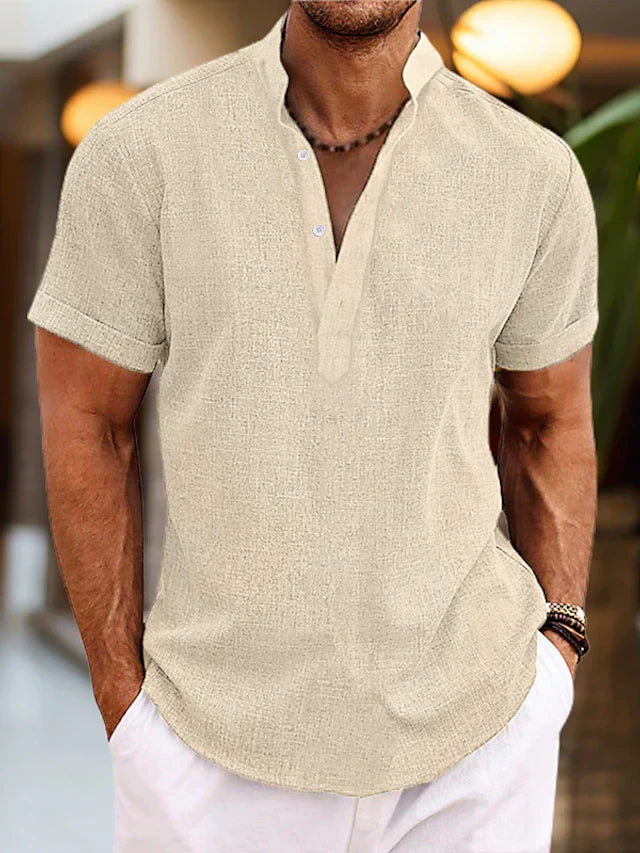 Caleb | Men's Short Sleeve Henley Stand Collar Shirt