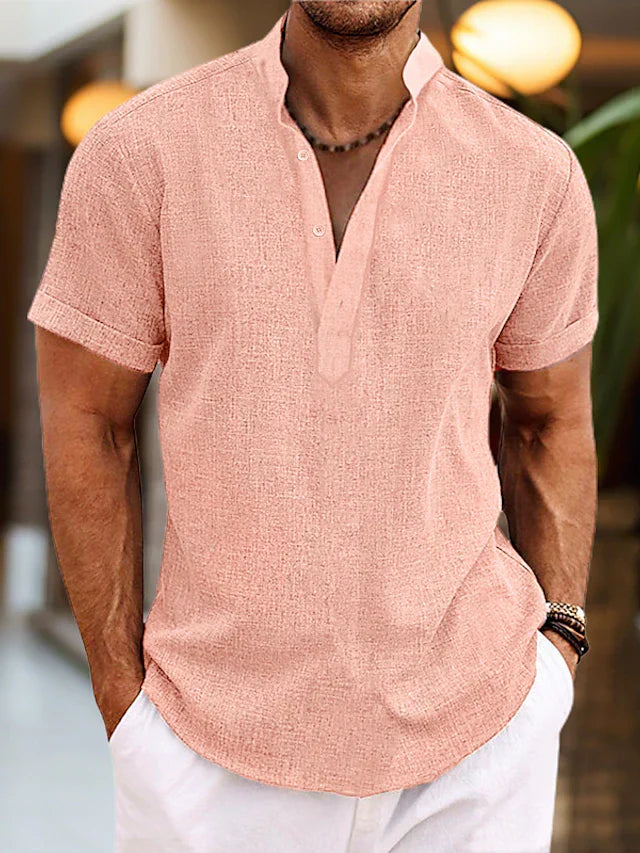 Caleb | Men's Short Sleeve Henley Stand Collar Shirt