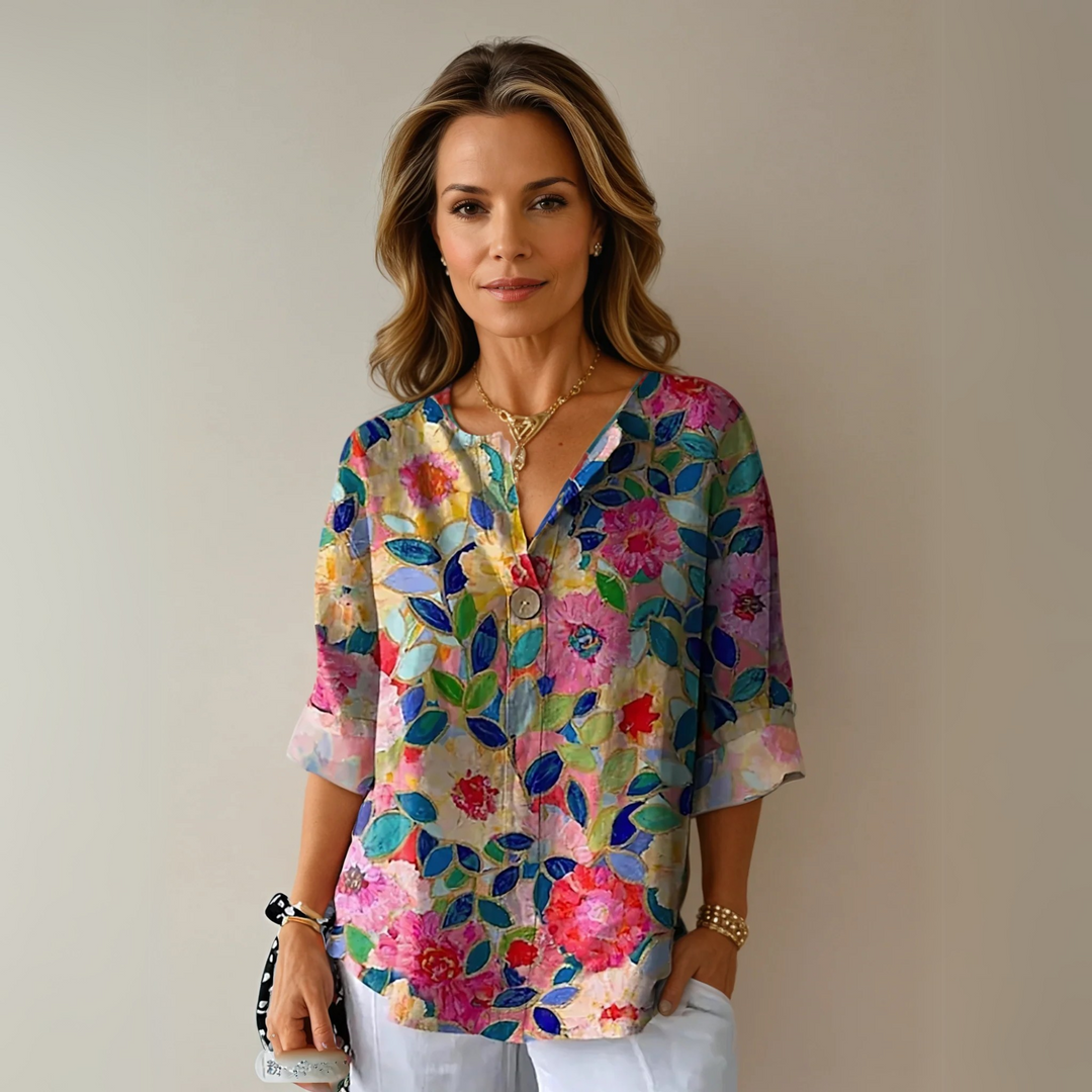 Eva | Women's Floral Print Buttoned Casual Blouse