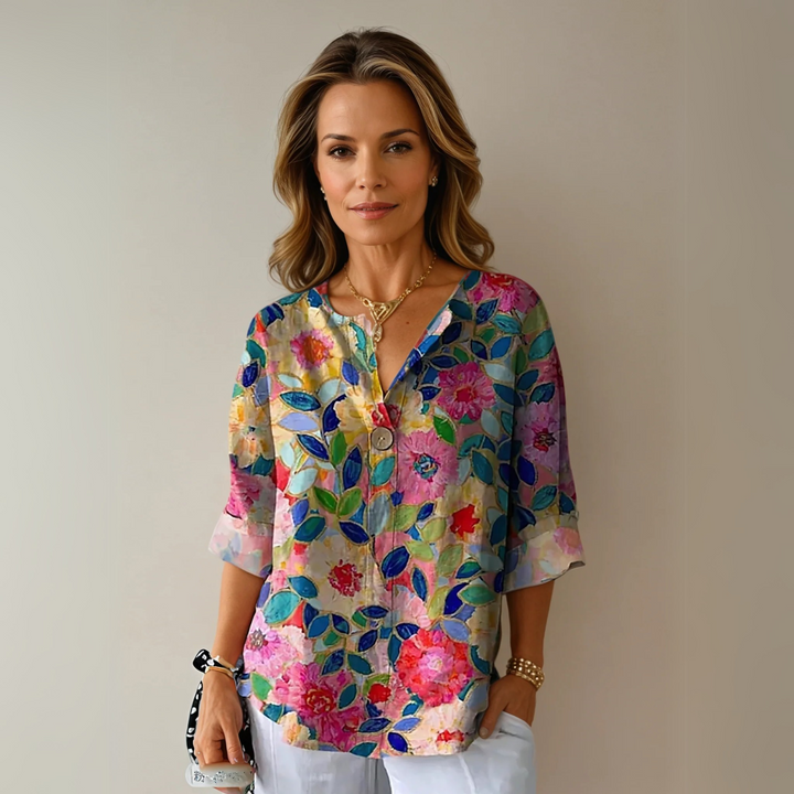Eva | Women's Floral Print Buttoned Casual Blouse