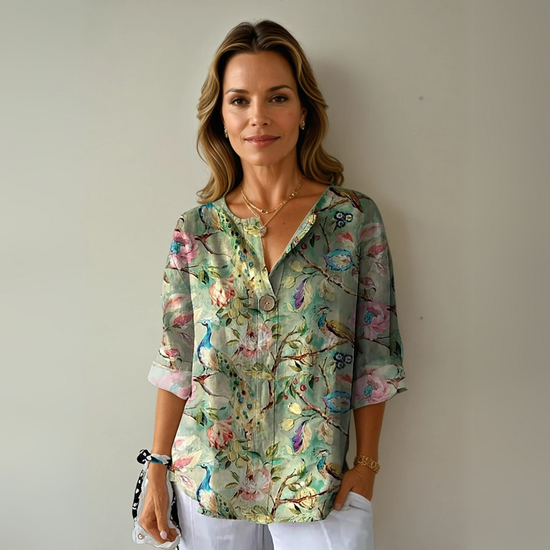 Eva | Women's Floral Print Buttoned Casual Blouse