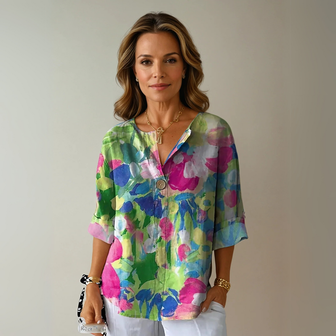Eva | Women's Floral Print Buttoned Casual Blouse
