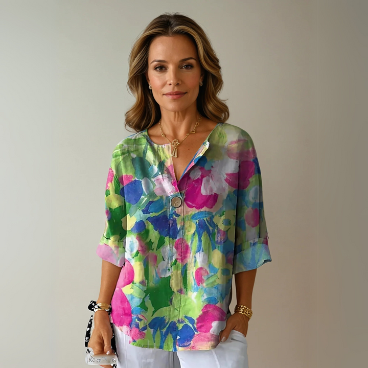 Eva | Women's Floral Print Buttoned Casual Blouse