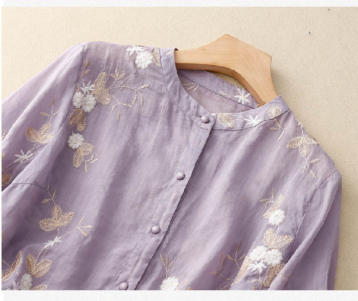 Quinnley | Women's Layered Sheer Floral Embroidered Three Quarter Sleeve Blouse