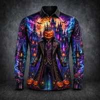 Men's Halloween Gothic Pumpkin Man Long-Sleeve Shirt